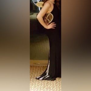 Black halter dress with silver sequince.